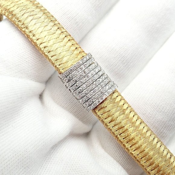Authentic! Roberto Coin 18k Yellow Gold 9 Row Diamond Silk Weave Bracelet - Picture 6 of 16